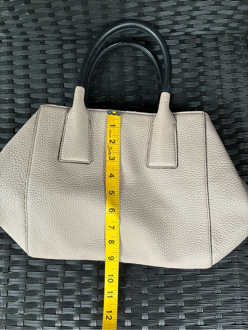 kate spade Pebbled Leather Satchel in Light Gray with Black Handles